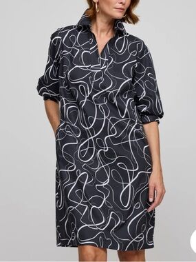 $348 HINSON WU VICKY 3/4 Sleeve Ribbon Print Stretch Cotton Shift Dress S